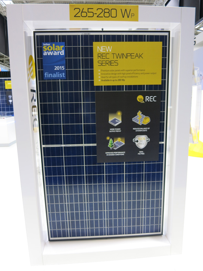 REC TwinPeak solar module at Intersolar Munich 2015