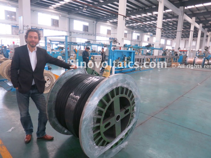 Solar cables - a drum of finished PV1-F solar cables in a factory